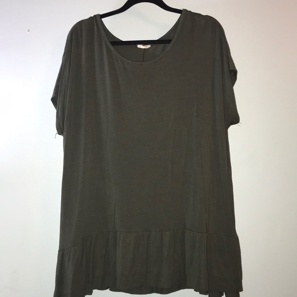 Olive Green Top with Ruffles